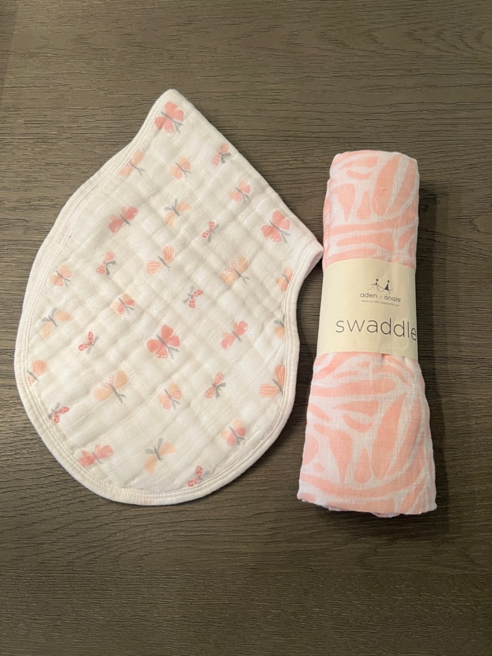 NEW!! aden + anais Pink Butterfly Burp Cloth and Pink Patterned Swaddle
